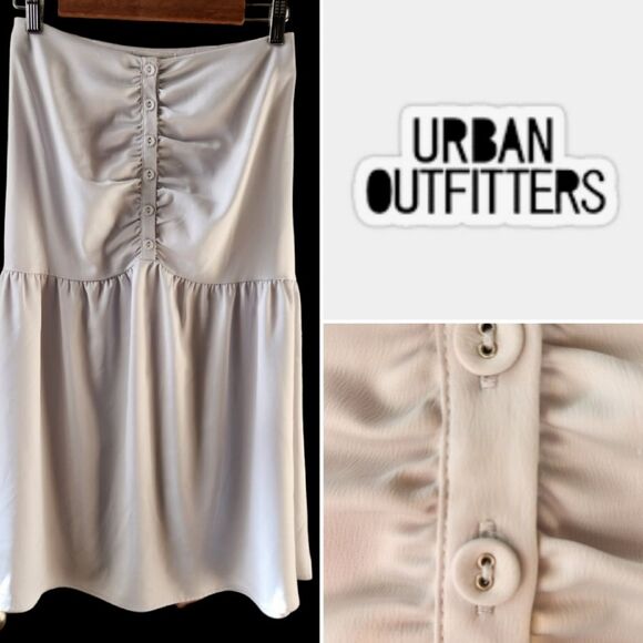 Urban Outfitters Dress Strapless Satin Short Midi Skirt Flowy Silver Gray BOHO S - Picture 1 of 9